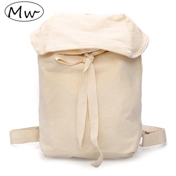 

Solid color cotton canvas backpack drawstring flip bucket backpack men and women leisure travel shoulder bag students bag 2019