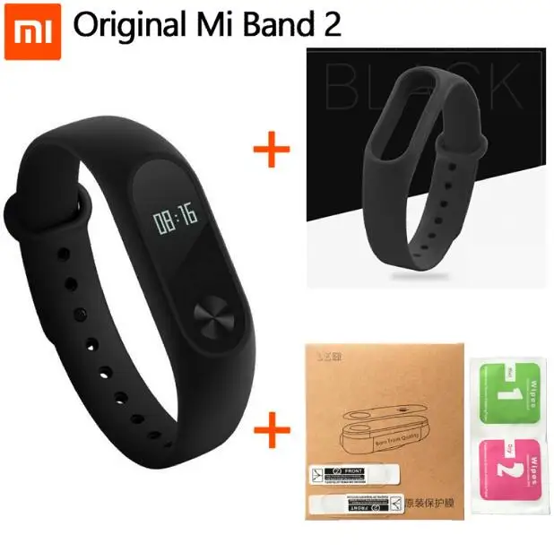 Xiaomi mi браслет 2 Смарт Браслет mi Band 2+ умный пульсометр фитнес тачпад Прямая поставка - Цвет: Черный