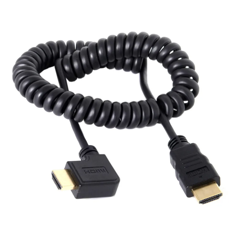 4 фута 90 градусов прямоугольный и прямой HDMI к HDMI мужчин и мужчин растягивающийся пружинный кабель для HDTV DVB DVD PC 1,2 м 1080P v1.3 3D