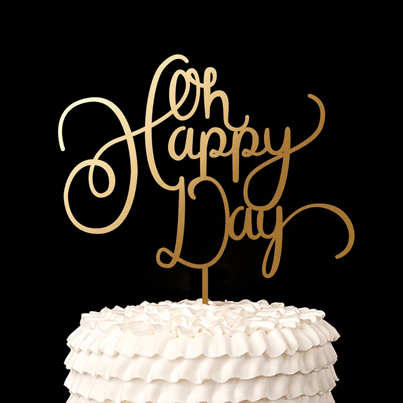 Украшение для торта Oh Happy Day золотистый деревянный деревенский