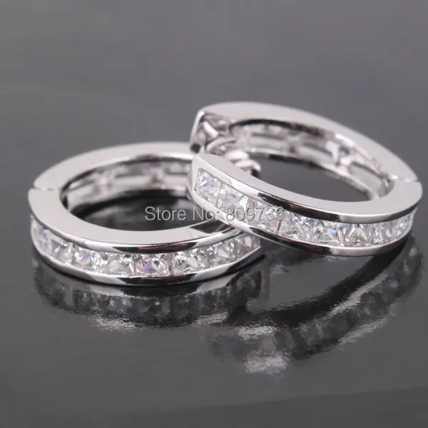 White Gold Filled Princess Crystal Attractive Huggie Earring White Gold Filled Princess Crystal Attractive Huggie Earring Women Men Fashion Hoop Earrings Jewelry Free Ship In From
