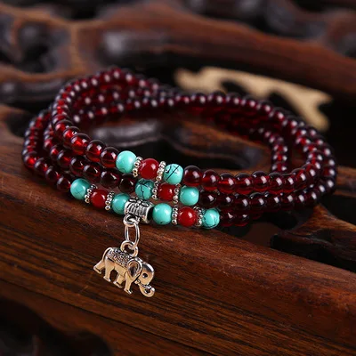 

Fashion National Imitation 4mm Red Garnet Bead Elephant Crystal Tibet Buddhist Buddha wrapped wrists Bracelet Jewelry luck Bead