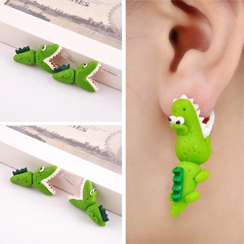 

1 Pair Cute polymer clay Green Crocodile Stud Earrings Ear Studs Jewelry Earrings For Women Fashion Statement Jewelry
