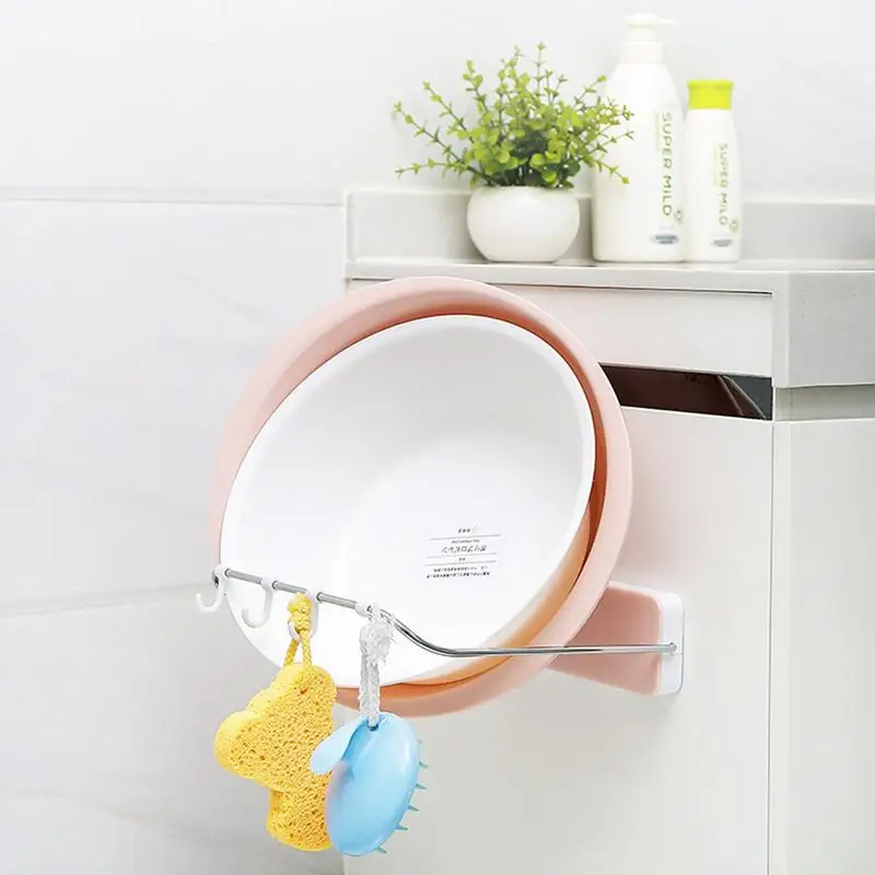 

Kitchen Wall-mounted Type Multifunctional Folding Washbasin Storage Rack With Hooks Hot selling Free shipping