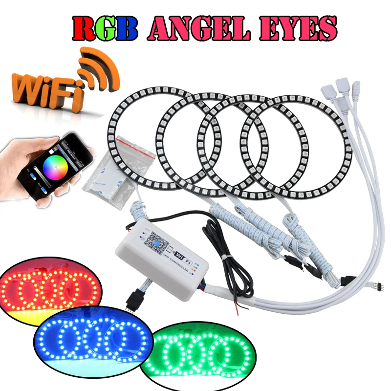 4 120MM RGB Led Angel Eyes Halo Rings Kit WIFI Controller For Bmw E30 E32 E34
