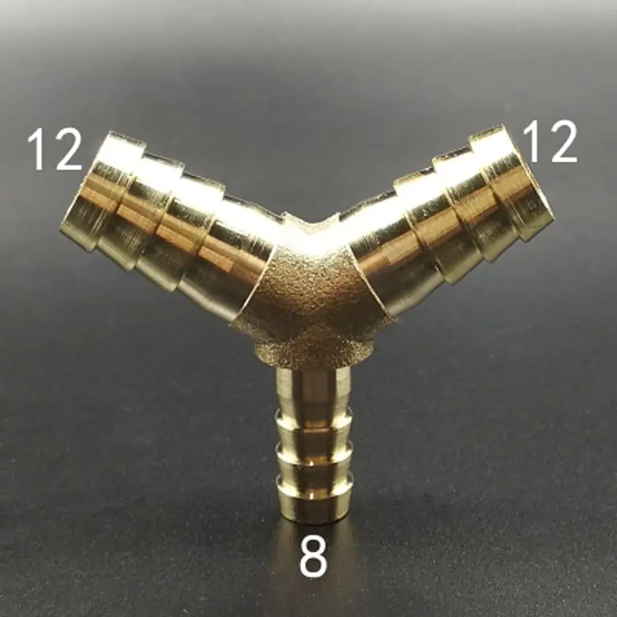 Brass Hose Barb Reducer Fitting Y Shaped 3 Way Splitter 12 12 8mm Water