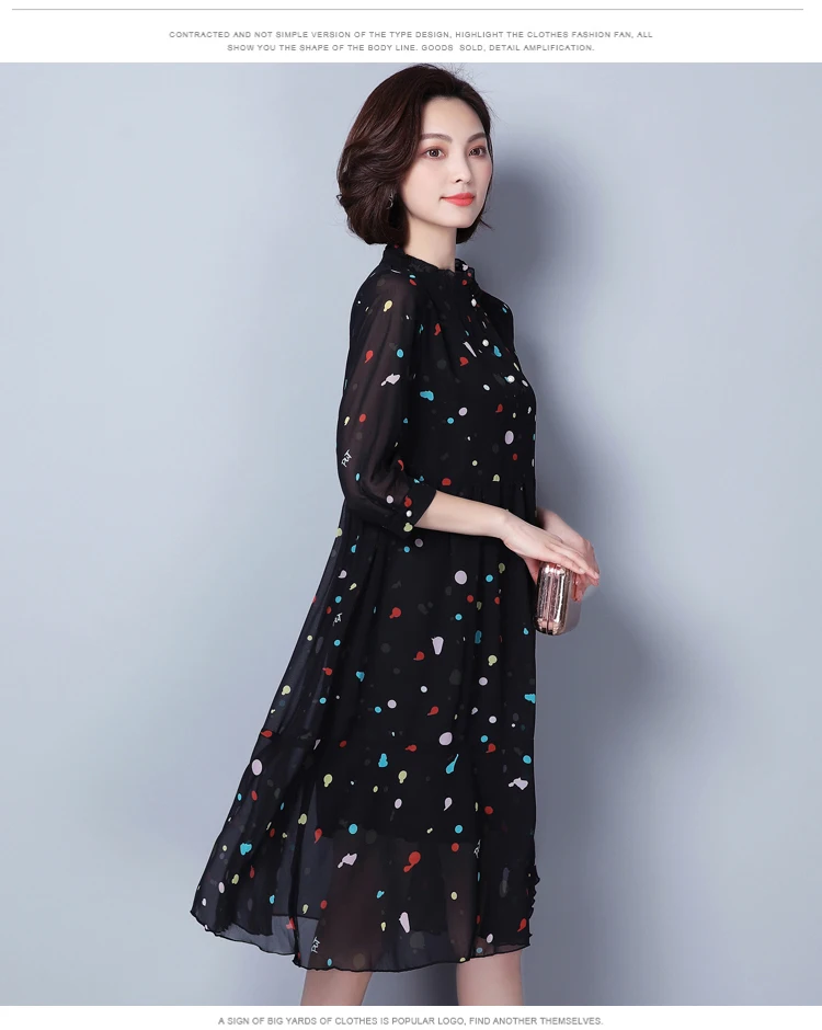 LUKAXSIKAX Новое Женское весеннее летнее платье размера плюс, женская одежда высокого качества, черное шифоновое платье с цветочным рисунком, L-5XL