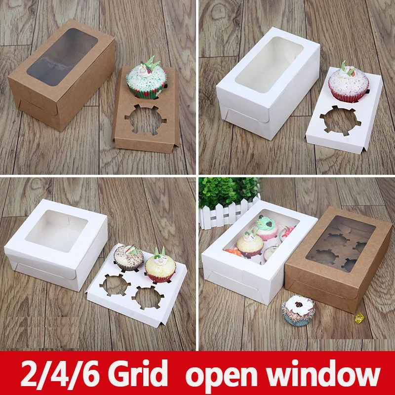 

30 set Hold 2/4/6 Cupcake paper cookie carrier boxes for muffins paper cupcakes white display cups cardboard packaging cases