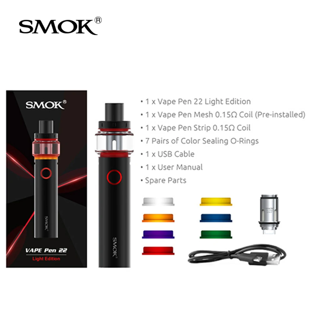 Оригинальный электронных сигарет SMOK Vape ручка 22 комплект со встроенным 1650 мА/ч