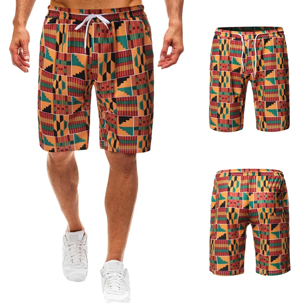 Mens Flame Causal Beach Shorts with Elastic Waist Drawstring Lightweight Slim Fit Summer Short Pants with Pockets