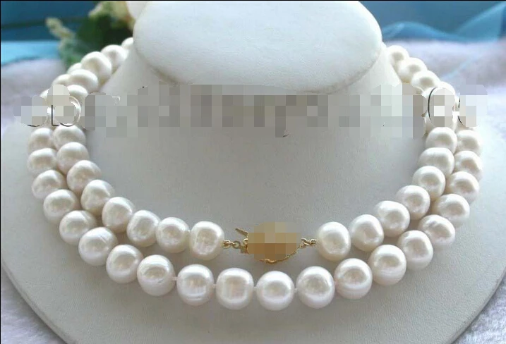 

QW214 33" Genuine Natural 12mm Rould white Pearl Necklace zircon clasp!^^^@^Noble style Natural Fine jewe SHIPPING (C0309)