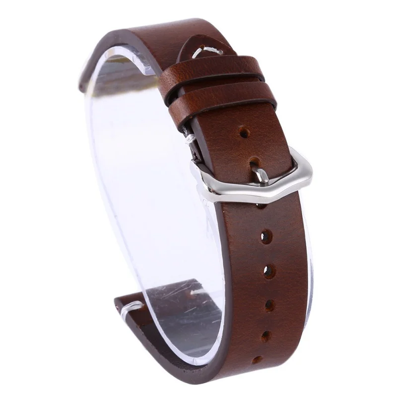 Man Women Handmade Leather Wrist Watch Band Strap Belt Silver Polished