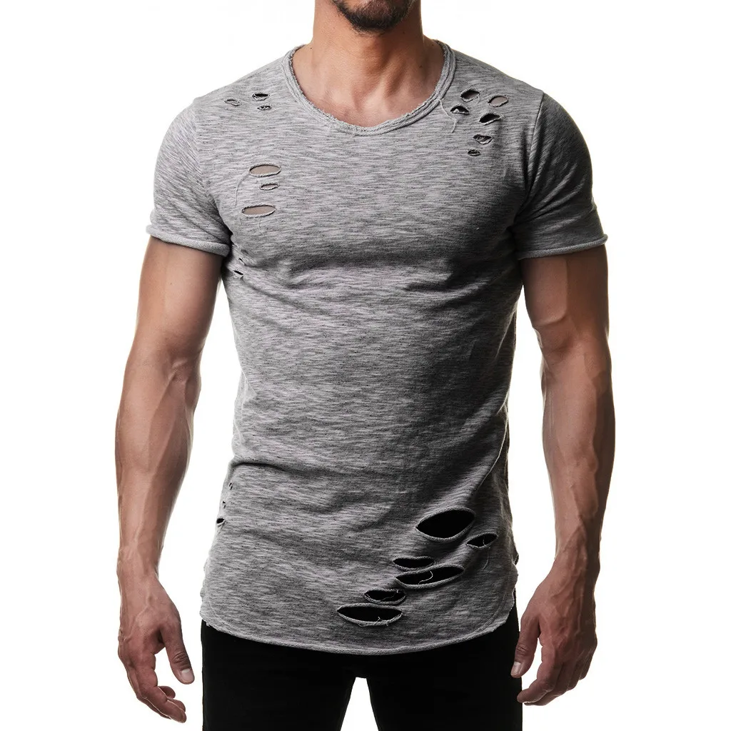 

2019 Fashion Men's Summer New Style Personality Pure Hole Short Sleeves Fashion Blouse Top Novelty in Men's T-Shirts funny