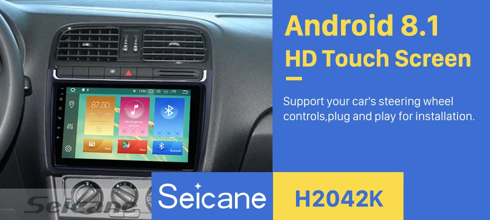Sale Seicane GPS Navigation Car Radio For 2012 2013 2014 2015 VW Volkswagen POLO Android 8.1/8.0 9"Touchscreen Multimedia Player 0