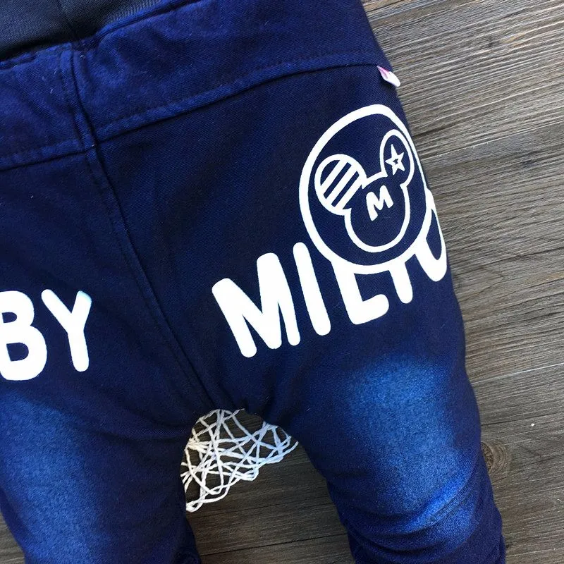 New Kids Jeans Print Infant Pants Winter Warm Trousers Stretch Knit Outerwear Unisex Denim Pants Thick Quilted Children Clothing (2)
