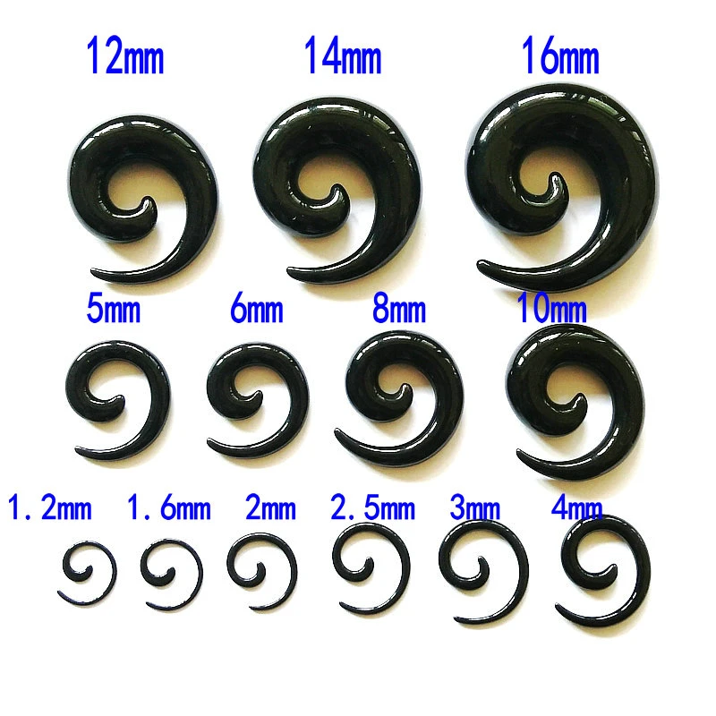 Taper Stretcher Spiral Ear Piercing Acrylic Black Body Jewellery Gauges 2mm-8mm