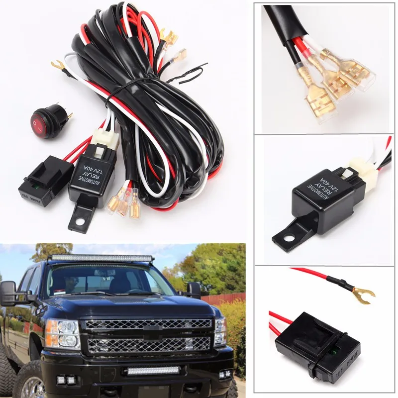 

14V 40A 300W LED Driving Light Bar Cable Lines Offroad Extention Wire Relay Fog Lamp Wiring Loom Harness Kit Fuse Power Off 4x4