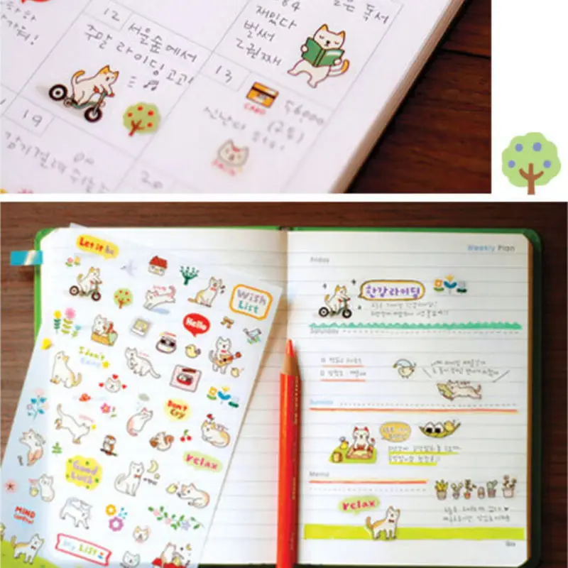 6 листов мультфильм Kawaii бумага Скрапбукинг Кошка наклейки девушка подарок милые корейские канцелярские липкие наклейки для телефона