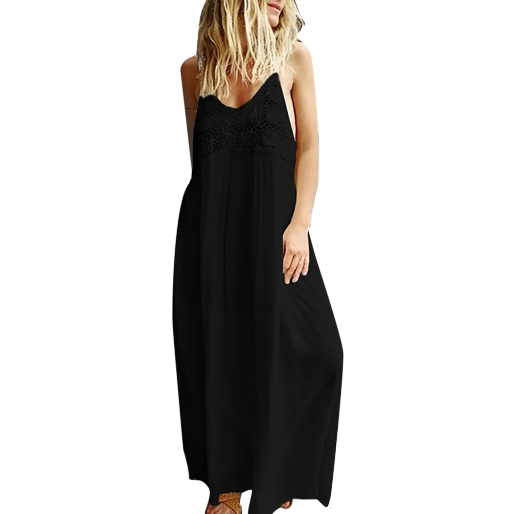 Black Sleeveless O-Neck Ankle-Length Dress