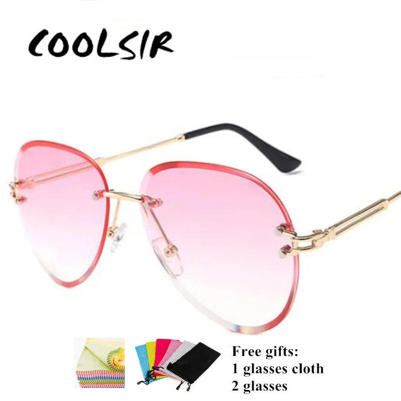 

COOLSIR Rimless Square Sunglasses Women 2019 Metal High Quality Designer Multicolor Sun Glasses for Women Gift uv400