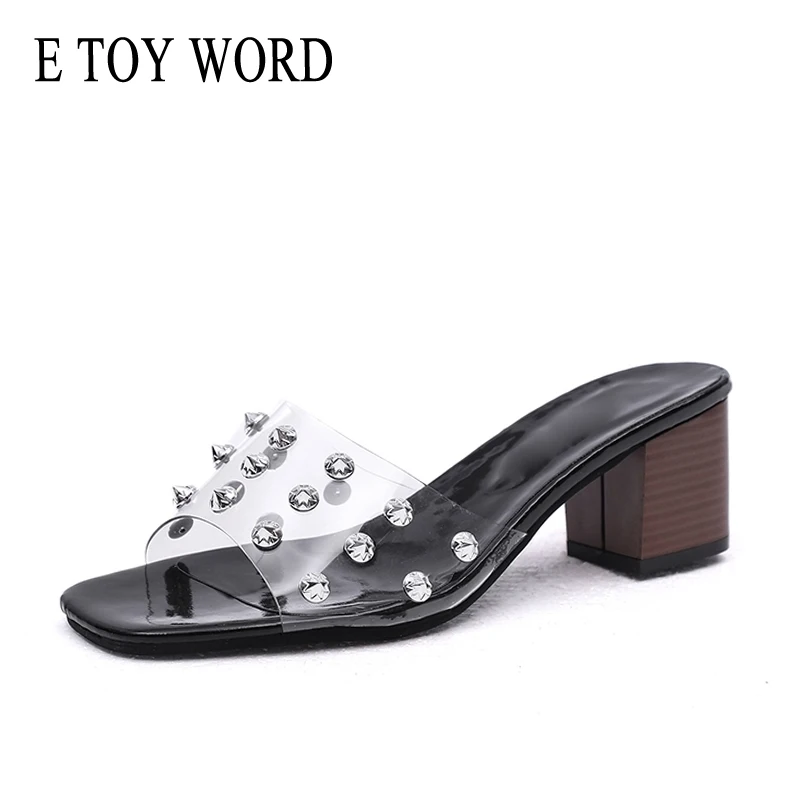

E TOY WORD Peep toe High heel sandals thick heel women's slippers Rivet fashion transparent women shoes new summer slippers