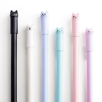 1PC Cute Kawaii Black Ink Cat Gel Pen 0.5mmCartoon Plastic Gel Pens for Writing Office School Supplies Stationery 8 pcs lot kawaii cat footprint gel pens for writing cute black ink signature pen office school supplies canetas lapices
