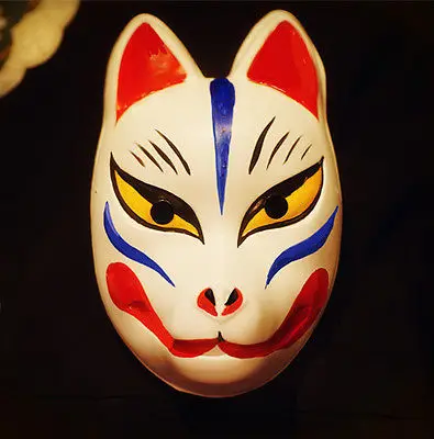 Полное лицо ручная роспись японская лиса маска Демон Маска кицунэ для косплея и маскарада Noh