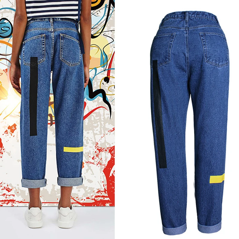 Hot Fashion Loose Straight Pattern Design Women Jeans Free Shipping Brand Color Print Jeans For Women European And US Style S742 Jeans