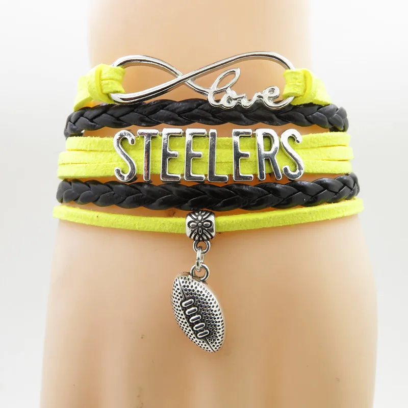 love steelers bracelet football charm steelers football player leather
