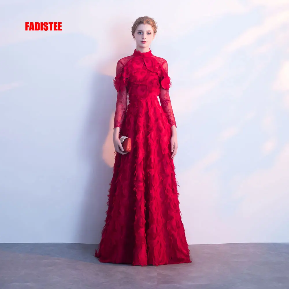 

FADISTEE New arrival sexy party evening dresses Vestido de Festa full sleeves prom dress Robe De Soiree lace feathers