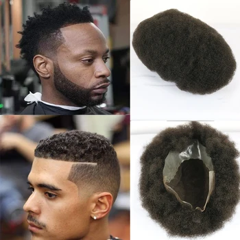 

SimBeauty 6mm Afro Toupee Swiss Lace with Skin Man System Afro Curl American African Curl Men's Hairpieces for Black Men