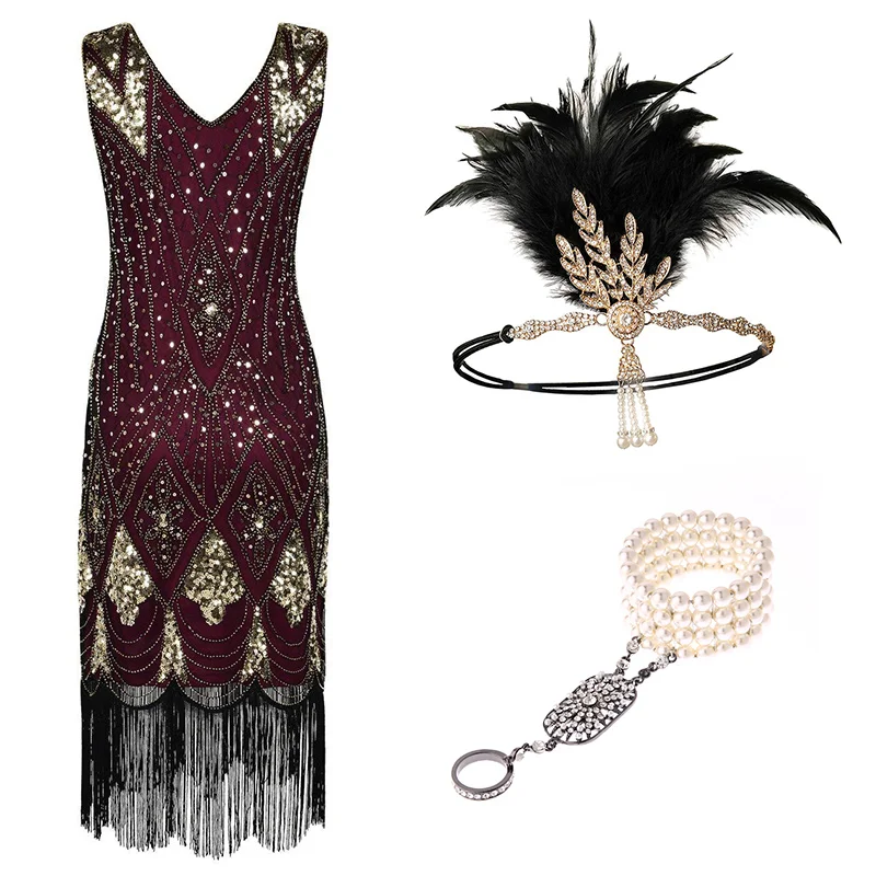 1920s Flapper платье Great Gatsby вечерние платья с блестками и бахромой