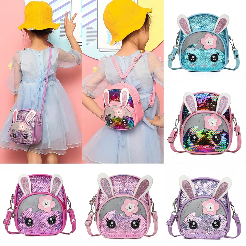 New Cute Kids Toddler Girls Sequin Rabbit Schoolbag Backpack Shoulder Bag Satchel Children Cartoon Backpacks 7 Colors