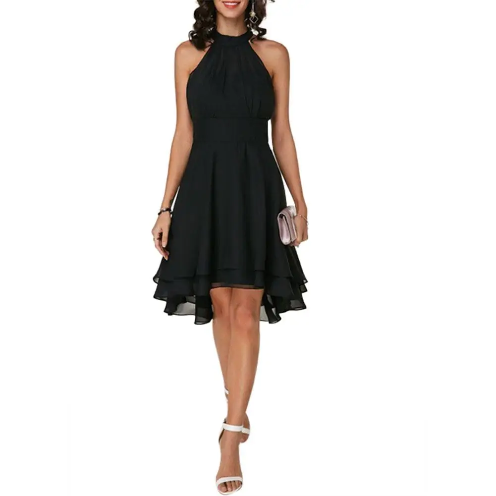 

2019 Elegant Halter Irregular Dress Plain Color Sleeveless Asymmetric Hem Slim Summer Empire Vestidos Bodycon Fashion Women