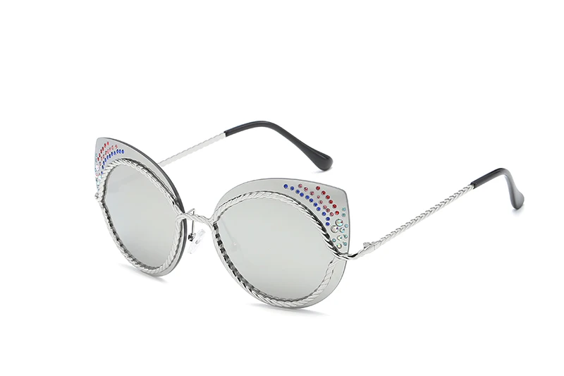 LEIDISEN Cateye, роскошные солнцезащитные очки, алмаз, модная металлическая оправа, солнцезащитные очки для дам, фирменный дизайн, кошачий глаз, UV400, Oculos De Sol - Цвет линз: NO6Silver w silver
