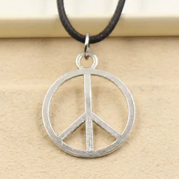 

New Fashion Tibetan Silver Color Pendant Peace Symbol Necklace Choker Charm Black Leather Cord Factory Price Handmade Jewelry