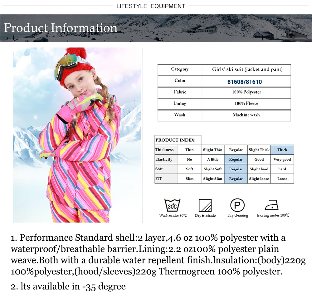 Dollplus/Зимний спортивный лыжный костюм для девочек; теплая верхняя одежда для детей; комплект одежды; ветрозащитная куртка+ брюки; комплекты для детей-подростков