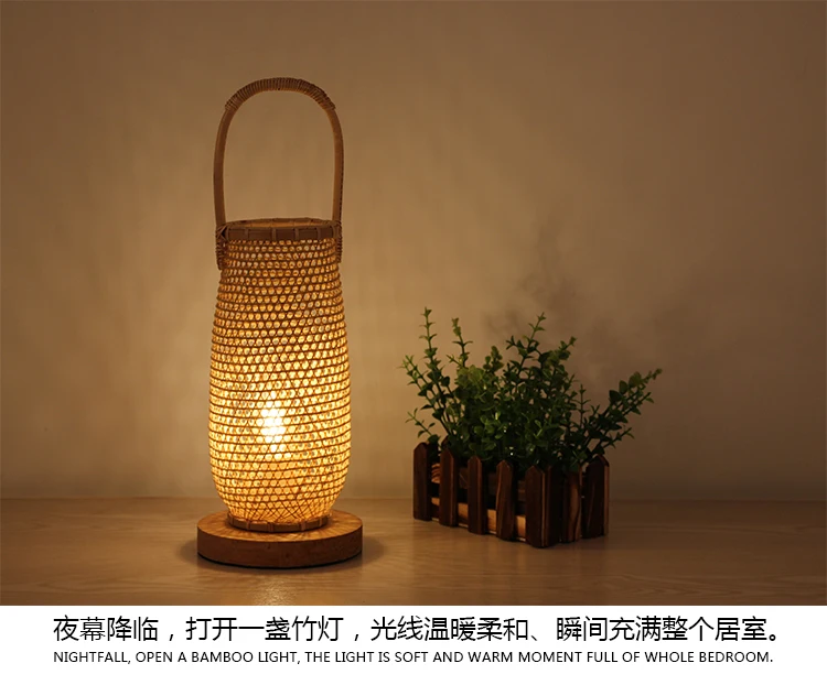 Handmade Bamboo Wicker Rattan Basket Shade Table Lamp Fixture Asian Japanese Desk Light Abajour Night Stand Bedroom Bedside Bulb Led Table Lamps Aliexpress