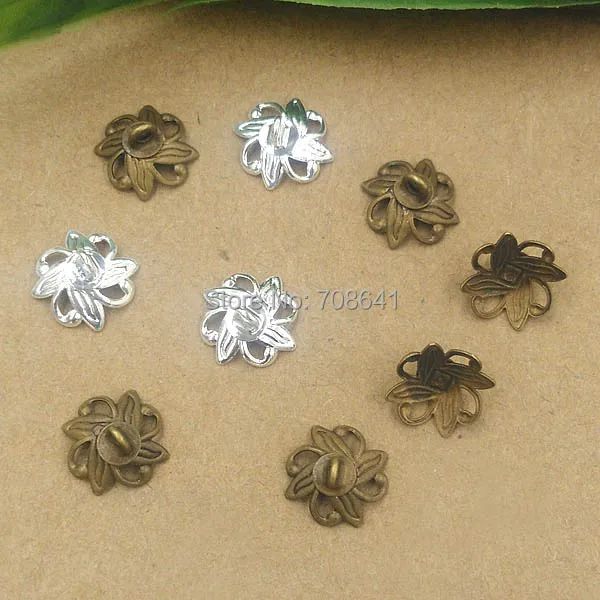 9mm Bell Bead End Caps with Loop Filigree Prong Legs Flower Charms