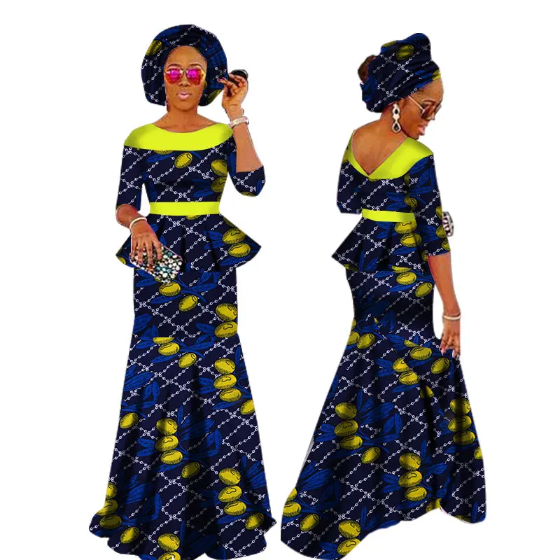 Осенние африканские платья для женщин, индивидуальная Женская африканская юбка Дашики, комплект+ головной платок, 3 штуки, одежда на заказ, WY1630