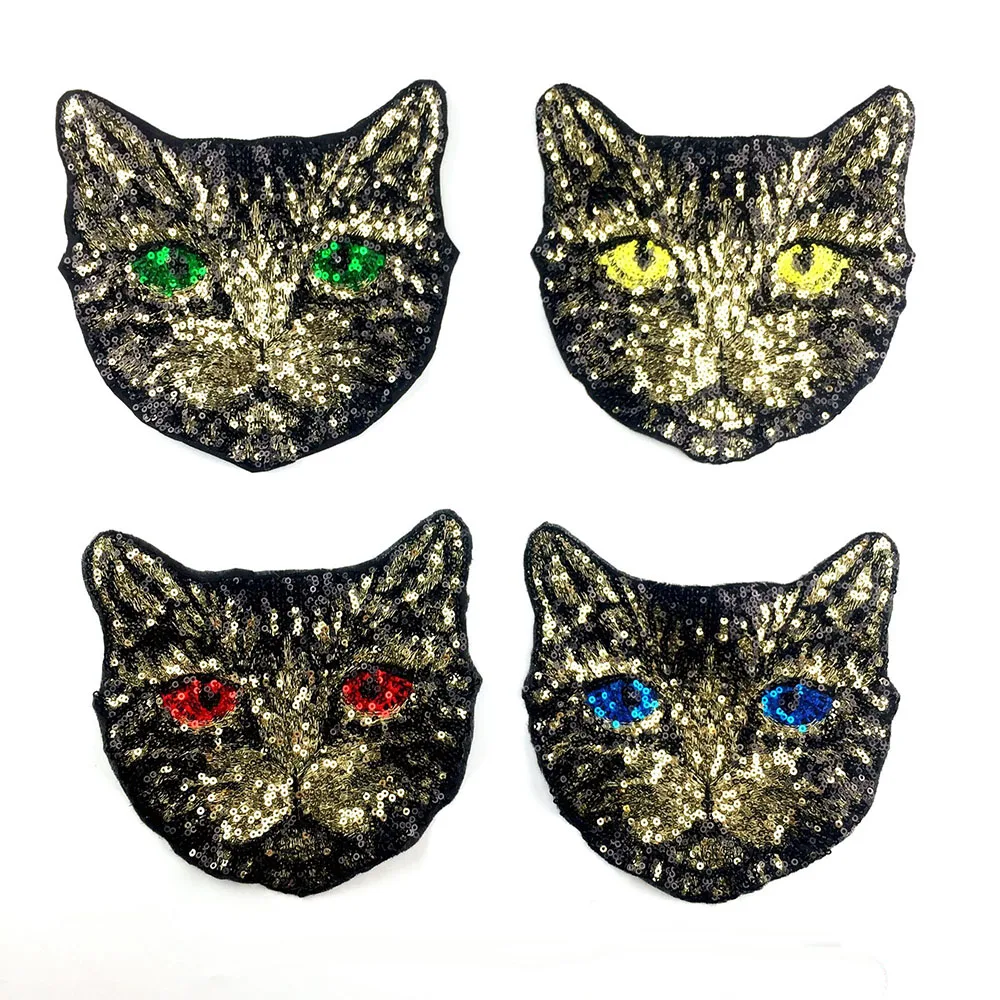 5pcs a lot Hot-selling cat embroidered beads kitten head cloth shimmering hand sewn clothes hats bags decals | Дом и сад