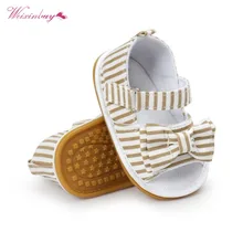 WEIXINBUY/Летняя Милая клетчатая обувь для девочек в стиле принцессы с бантом; дышащая нескользящая Мягкая подошва; обувь для первых шагов; 0-18M