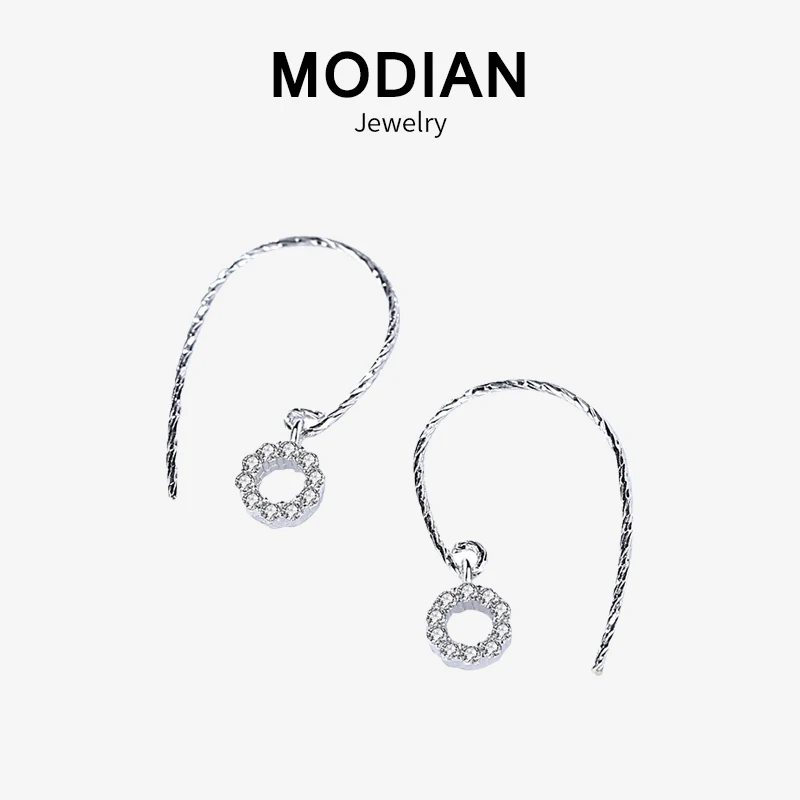 

Modian Wonderful Clear Cubic Zirconia Silver Earrings Fashion 925 Sterling Silver Swing Charm Dangle Earrings For Women Jewelry
