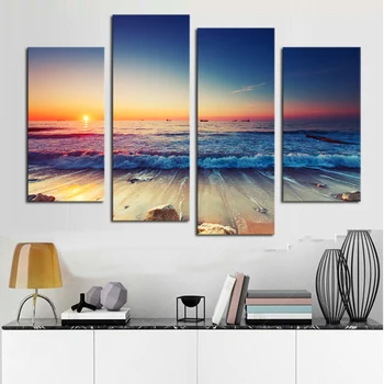 

Drop Ship 4 Panels Unframed Modern Printed Sea Wave Landscape Painting Picture Canvas Art Seascape Painting For Living Room