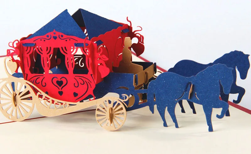 3D лазерная резка ручной работы резьба лошадь карета бумага Пригласительные открытки открытка День Святого Валентина Свадьба юбилей подарок