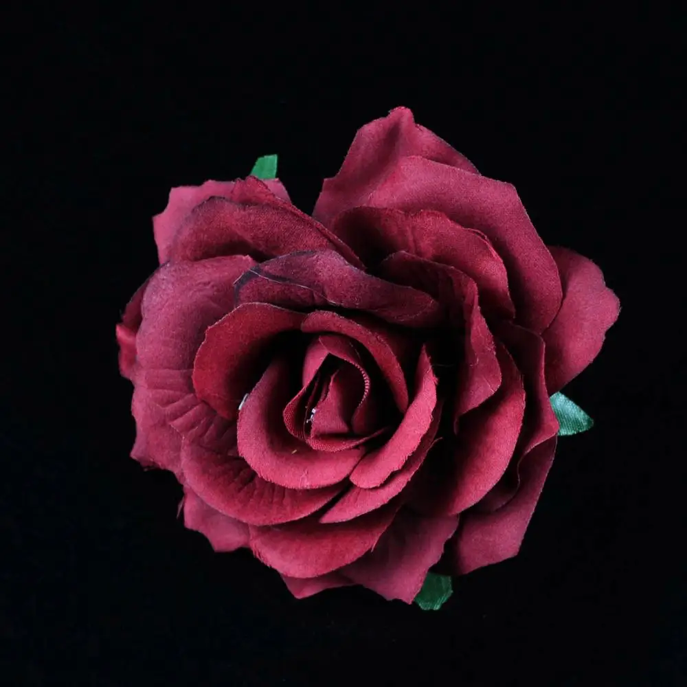 

5PCS Burgundy Velvet Rose heads Crafts Silk Rose Flower Heads 12cm /4.7" Artificial Flower Heads