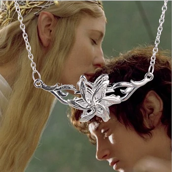 

2014 Hot Selling New Fashion High Quality The Hobbit Galadriel Queen Flower Necklace Silver Fairy Flower Necklace 24pcs/lot