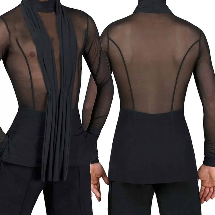2018 Latin Dance Shirts Mens Ballroom Dancing Wear Adult Standard Tops Performance Competition Clothing Customize Clothes DN1323 -