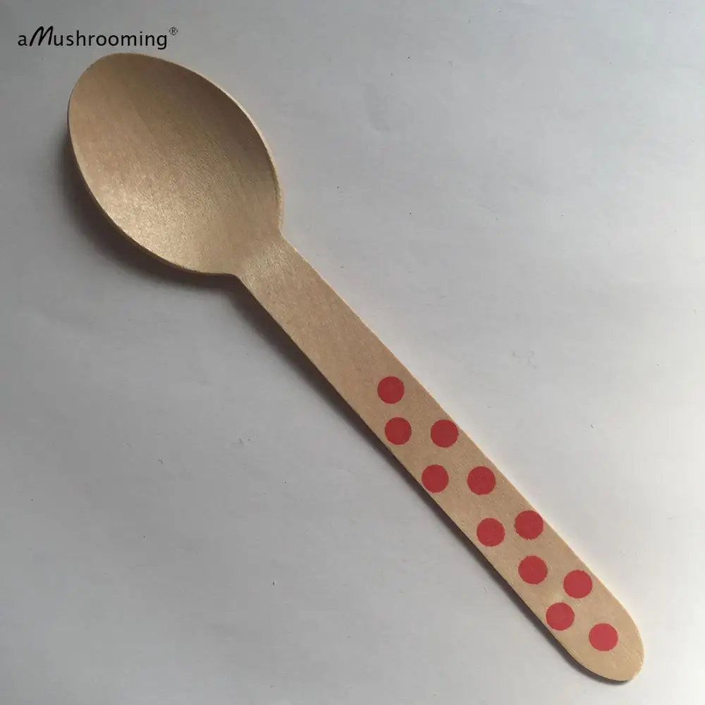 25 x Red Polka Dots Spoons Wedding Supply Wooden Disposable Spoons Party Ice Cream Spoonsin