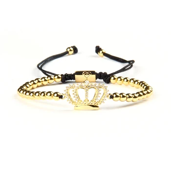 

Ailatu 10pcs/lot Copper CZ Crown Bracelet Stainless Steel Beads Jewelry for Couples